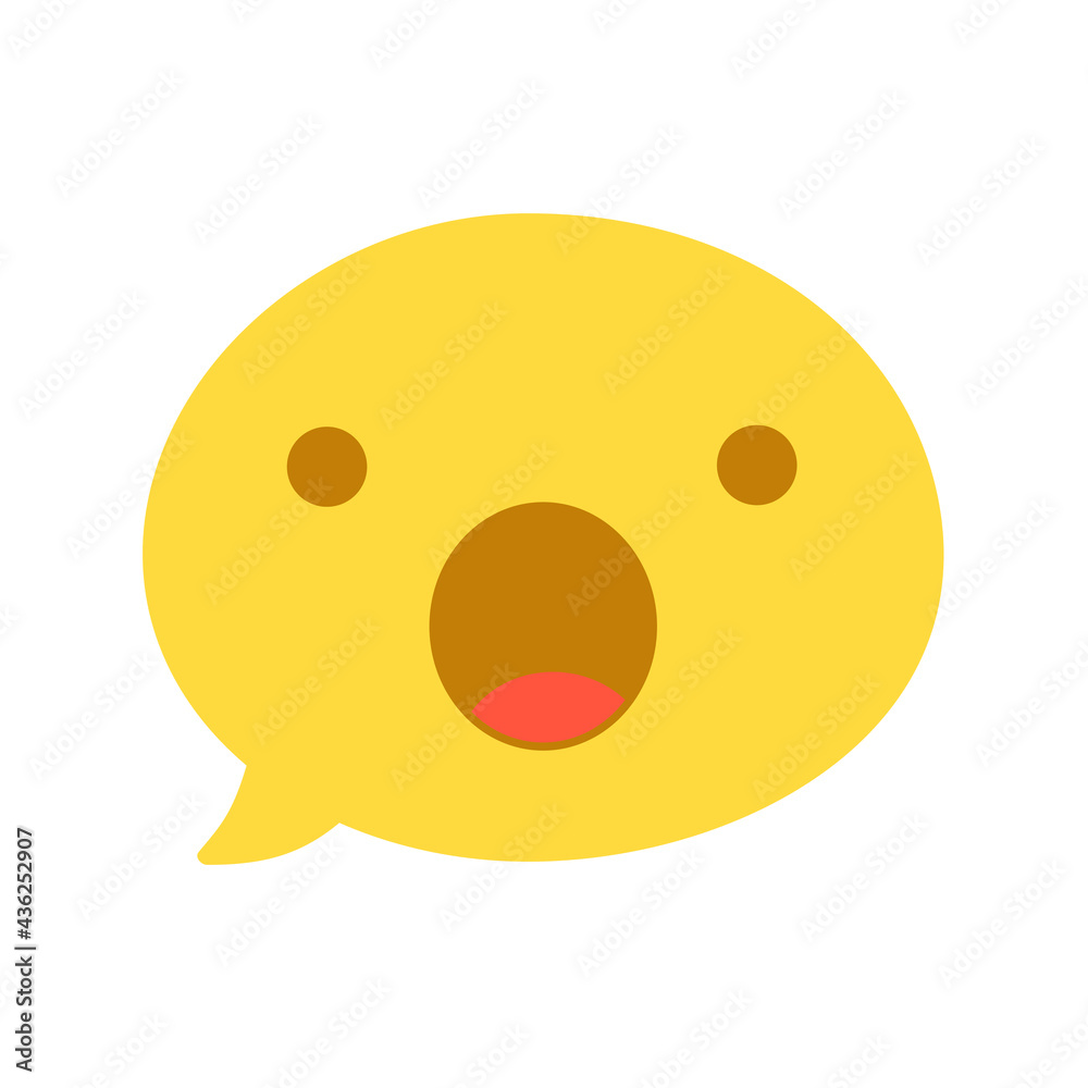 Fototapeta premium Vector round isolated emoticon emoji on white. The symbol of surprise, shock, delight. Open eyes and mouth with tongue. Popular chat element. Fashionable, flat. Dialogue bubble, cute dialog box.