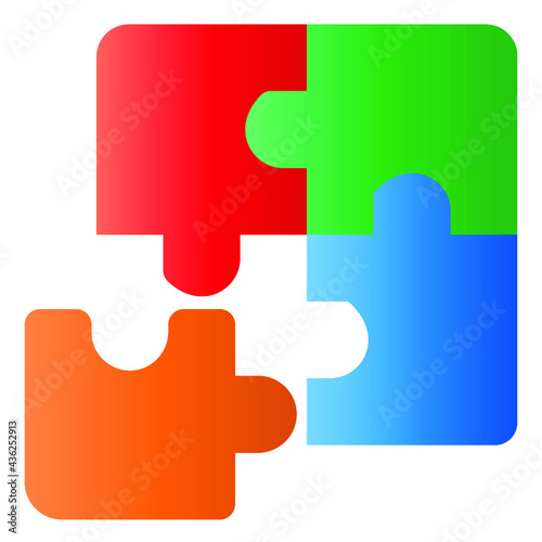 Puzzle icon Color filled colorful version, Pixel perfect vector graphics puzzle pieces isolated on color background. Vector illustration - best puzzle icon