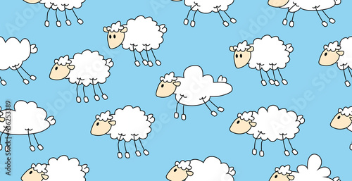 Schäfchenwolken Muster, Cumulus Himmel, Schönwetterwolken mit Schafen Cartoon Illustration