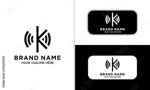 Letter k for circle concept, signal logo design on business card template background.