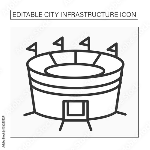 Stadium line icon. Round venue with seats. Place for outdoor sports, concerts, or other events. City infrastructure concept. Isolated vector illustrations. Editable stroke