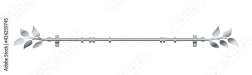 Vector illustration cornice for curtains isolated on white background. Realistic metal curtain rod and accessories icon in flat cartoon style. New curtain pole with rings for interior design.