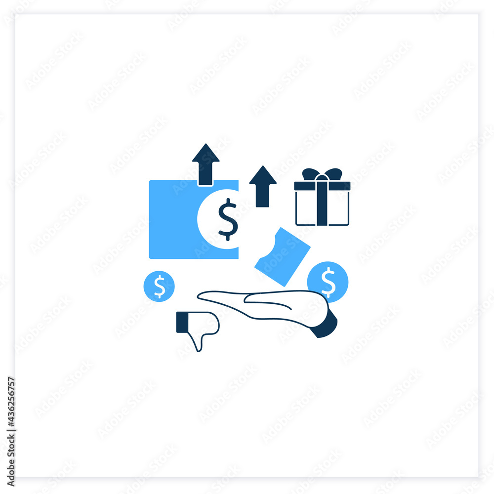 Obraz premium Excessive cost flat icon. Increasing product costs. Hand hold money.Universal basic income concept. Vector illustration