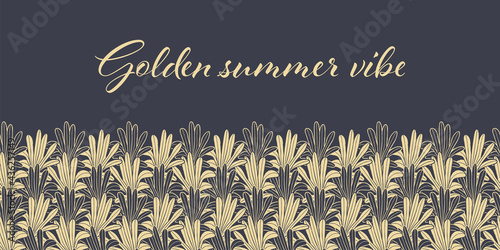 Vector yellow gold palms border seamless pattern
