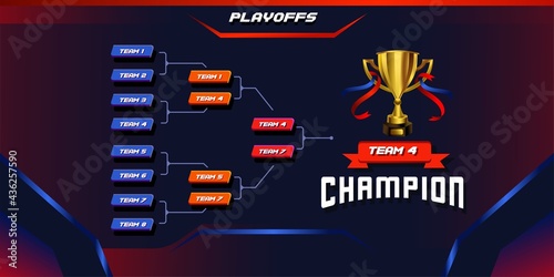 modern sport game tournament championship contest stage bracket board vector with gold champion trophy prize icon illustration background in tech theme style layout.