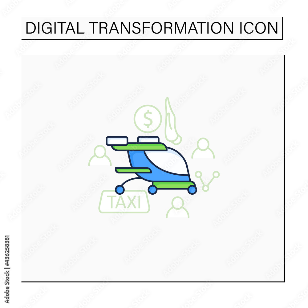 Free air taxi color icon. Modern technologies. Future. Available Services.Digital transformation concept.Isolated vector illustration Free air taxi color icon. Modern technologies. Future. Available Services.Digital transformation concept.Isolated vector illustration