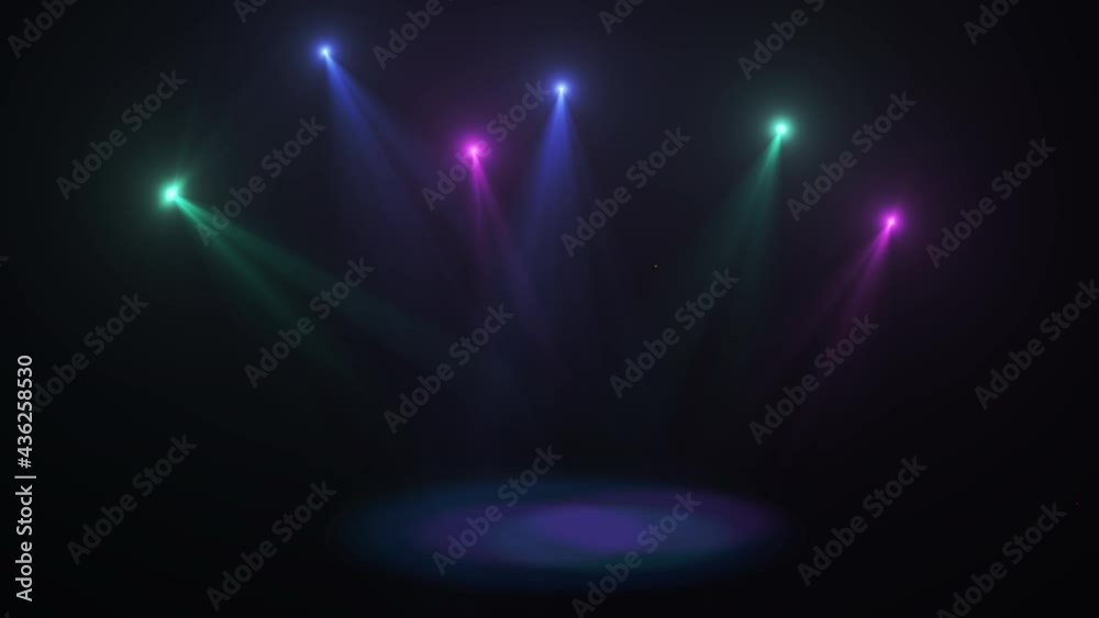 Spotlight light. Light source, studio lighting, walls. Light rays, light effect. 4K video.