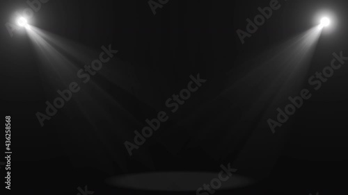 Spotlight light. Light source, studio lighting, walls. Light rays, light effect. 4K video.