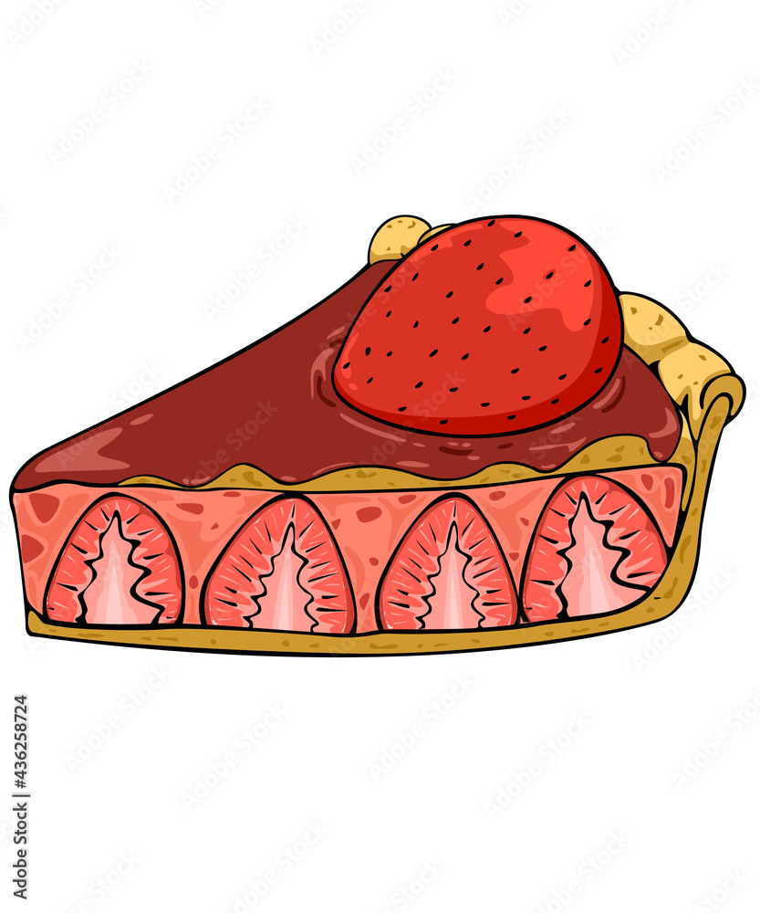 Strawberry pie and cake. Homemade fruit pie berry isolated on white background. Vector and illustration Strawberry pie and cake. Homemade fruit pie berry isolated on white background. Vector and illustration