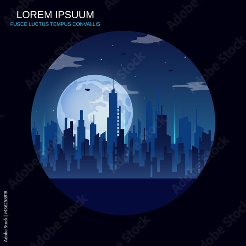Big city night retro futuristic style vector illustration