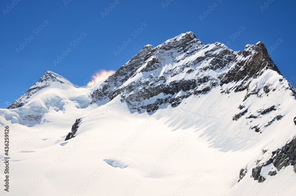 Jungfraujoch Top of Europe, view of the Jungfrau mountain. Wonderful glacier world above grindelwald switzerland