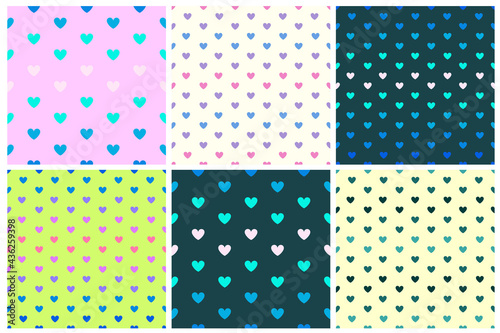 large set of seamless patterns. Image of hearts and love.