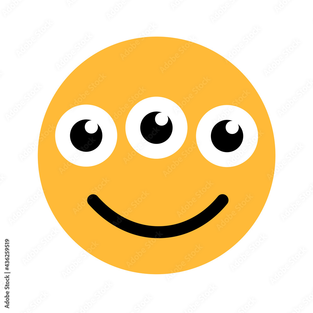 Triple-eyed mutant, monster and creature. Emoji and emoticon of ugly person with deformation. Vector illustration isolated on white.