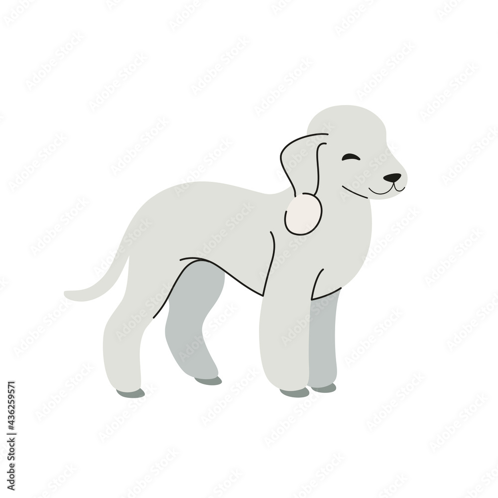 Bedlington Terrier. Cute dog character. Vector illustration in cartoon style for poster, postcard.