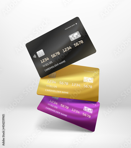 Realistic redit cards on bright background vector illustration