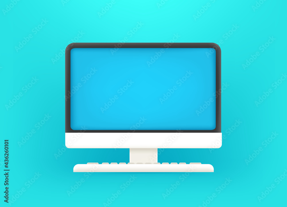 Modern computer with blue screen. 3d style cute vector illustration Modern computer with blue screen. 3d style cute vector illustration