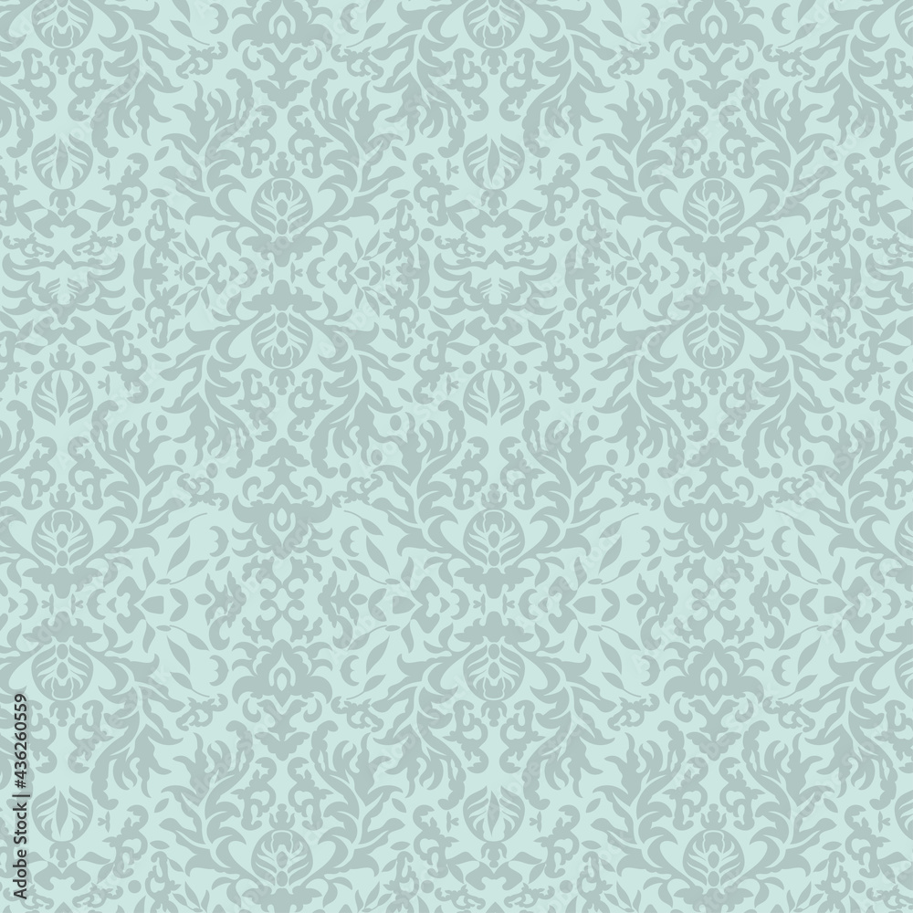 Blue Damask Medieval Ancient Style Ornamental Pattern