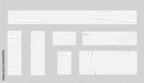 White glued tape patches set. Vector mockup