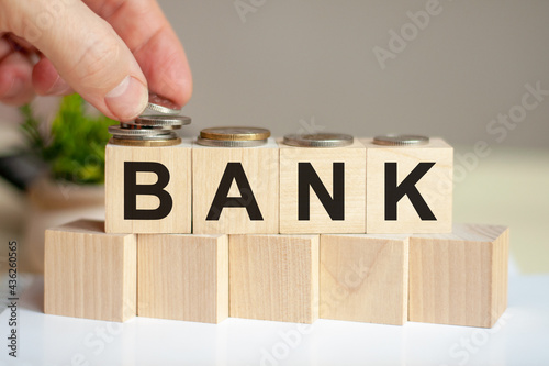 bank letters written on wooden toy blocks, business concept