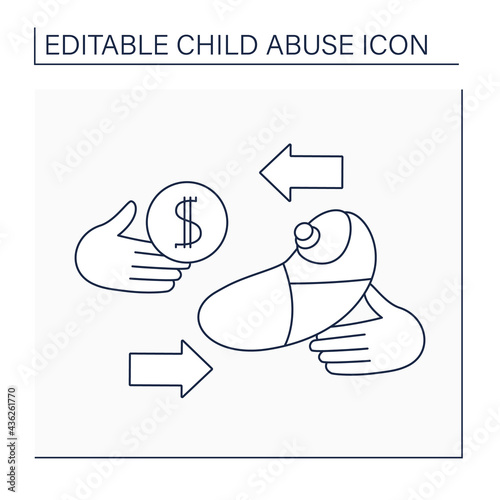 Child trafficking line icon. Children exploited, forced to work, sold.Forced into many dangerous situations. Child abuse concept. Isolated vector illustration. Editable stroke