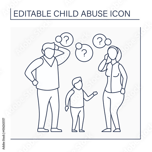 Lack of parenting skills line icon. Unrealistic expectations about kid care. Experience lack.Child abuse concept. Isolated vector illustration. Editable stroke