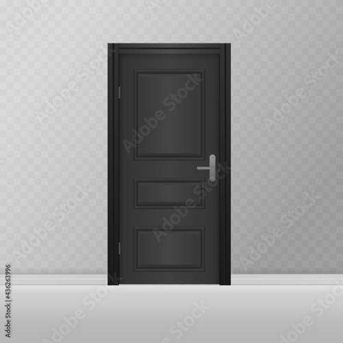 Open, closed front door of the house.