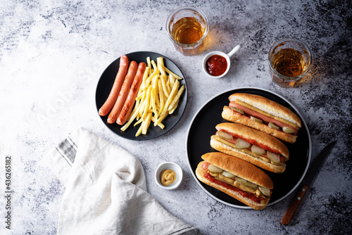 Hot dogs with ketchup and mustard