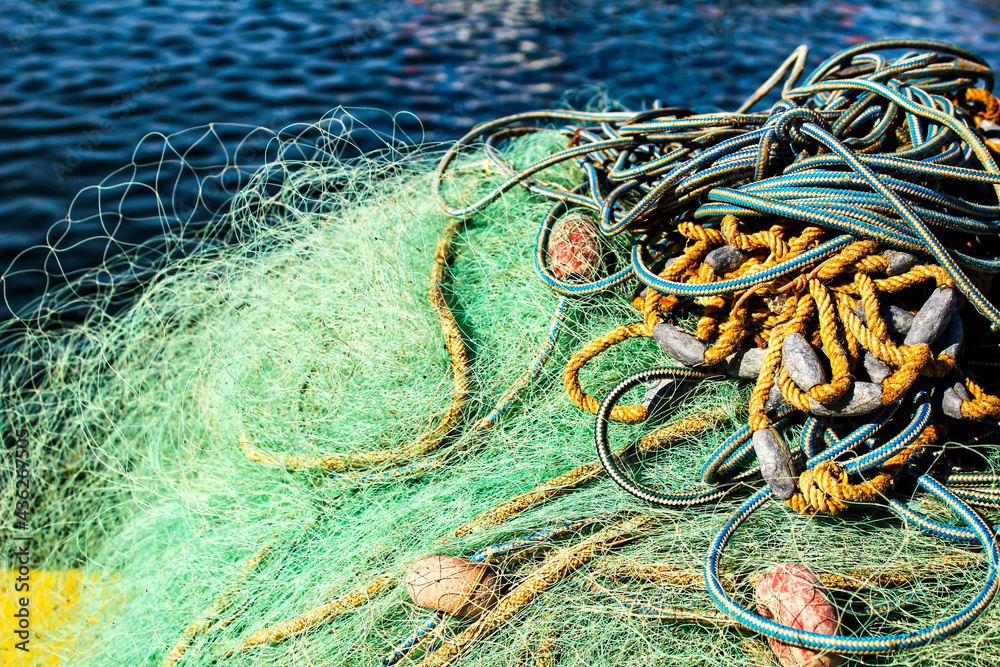 Fishing nets background in the port