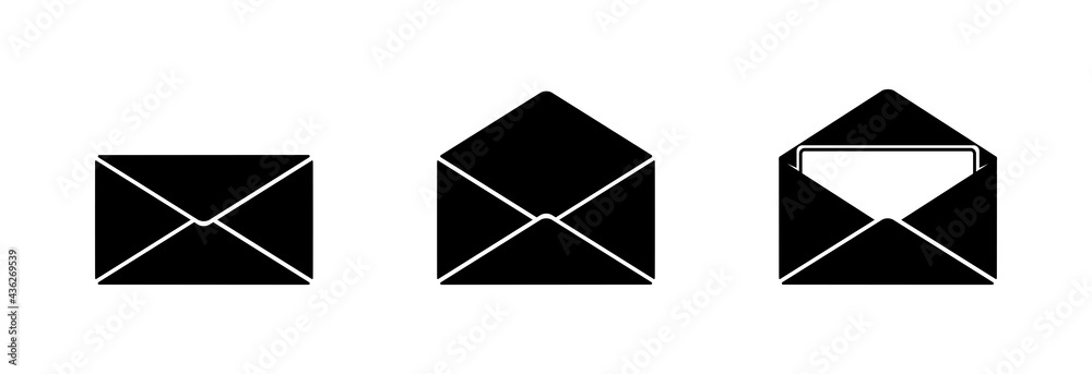 Envelope closed and open, black icon on a white background. Envelope closed and open, black icon on a white background.