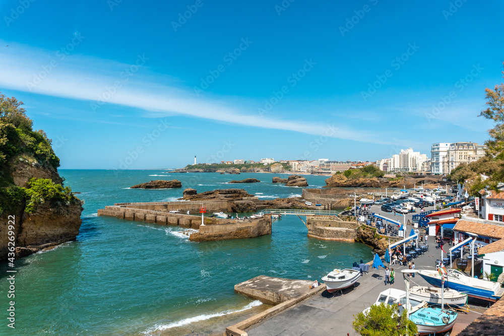 Biarritz marina on a summer afternoon. Municipality of Biarritz, department of the Atlantic Pyrenees. France