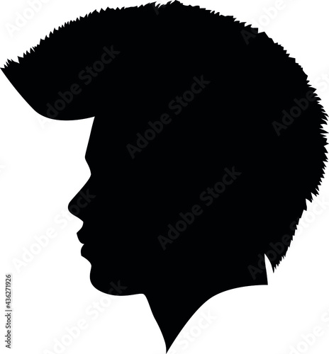 Irokese punk hairstyle for a adult men Anarcho punk (or anarchist punk) rocker, bad guy look hairstyle. Pixie Cut Iroquois haircut on a man profile picture vector illustration realistic silhouette