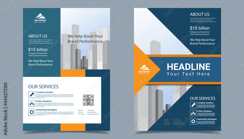 Business flyer layout template in A4  size. Modern Brochure template cover design, annual report, poster  with geometric and wavy  lines for business market on white background, vector illustration
