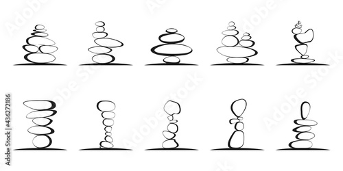 set of stone rock balancing logo spa wellness vector emblem illustration design