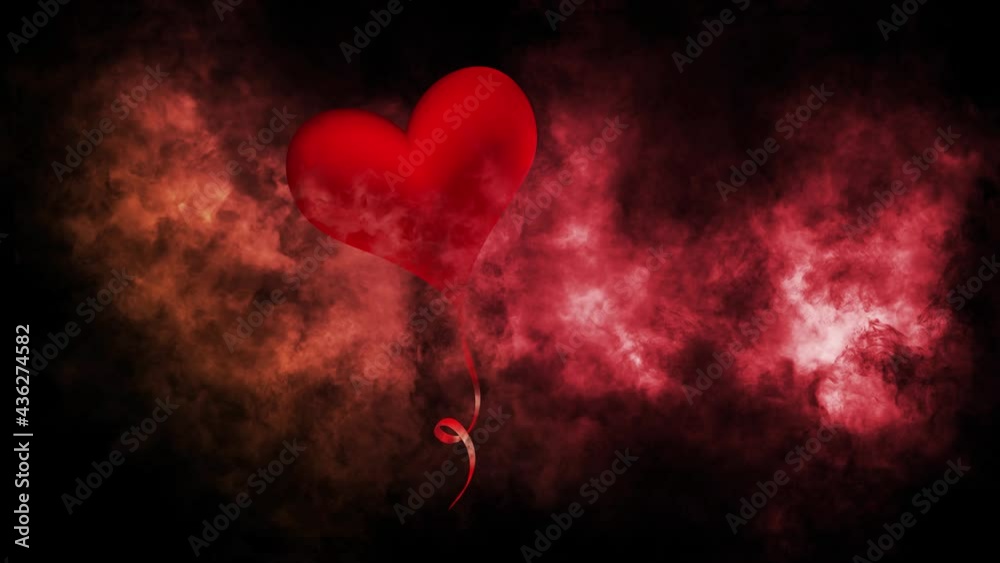 Dark background with a red 3D heart wrapped in red animated smoke