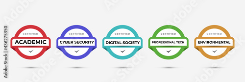 Certified badge logo design for company training badge certificates to determine based on criteria. Set bundle certify colorful vector illustration template.