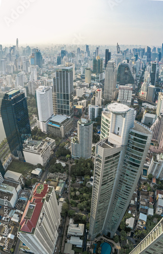 Aerial view of Bangkok Asoke, Khlong Toey during covid lockdown, Thailand