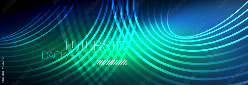 Dark abstract background with glowing neon circles. Trendy layout template for business or technology presentation, internet poster or web brochure cover, wallpaper