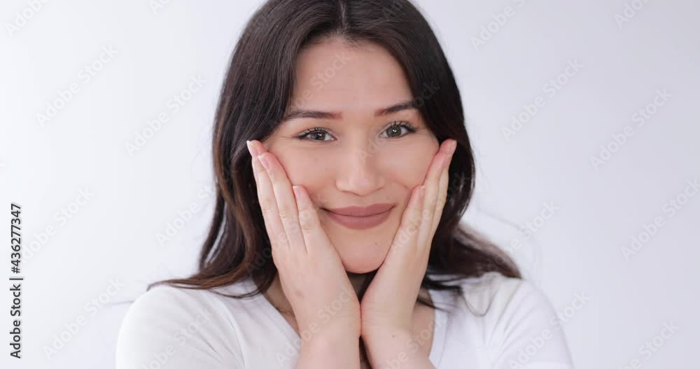 beautiful woman looking her skin at the mirror beautiful woman looking her skin at the mirror
