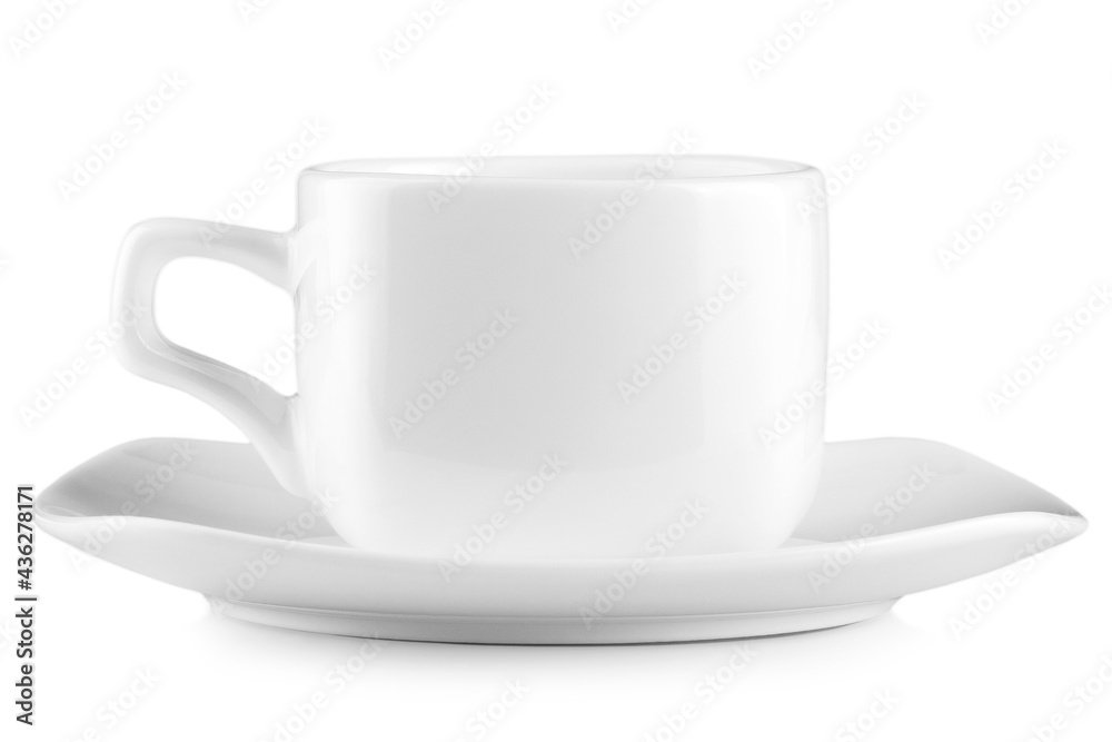 The white cup of coffee isolated on the white background The white cup of coffee isolated on the white background