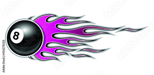 Vector 8 ball billiard pool snooker ball with fire flame graphic. Ideal for sticker car and motorcycle decal sport logo design template and any kind of decoration.