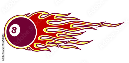 Vector 8 ball billiard pool snooker ball with fire flame graphic. Ideal for sticker car and motorcycle decal sport logo design template and any kind of decoration.
