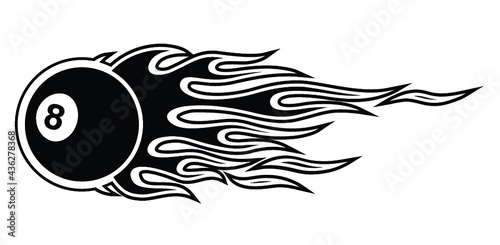 8 ball billiard pool snooker ball with fire flame graphic motorcycle and car decal. Ideal for sticker car and motorcycle decal sport logo design template and any kind of decoration.