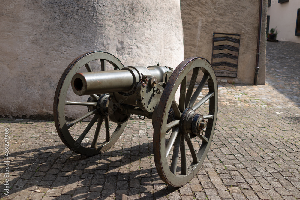 Thun, Switzerland-July 24,2018: antique cannon displayed at Thun Castle