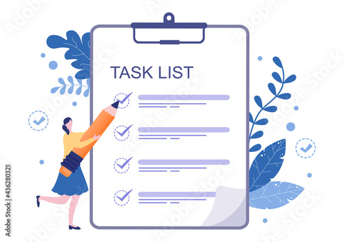 Task List Vector Illustration To Do list Time Management, Work Planning or Organization of Daily Goals. Landing Page Template