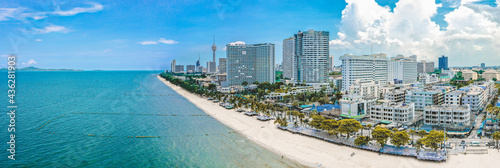 Aeria view of Jomtien beach during covid lockdown, Pattaya, Chonburi, Thailand