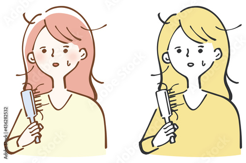 抜け毛　気にする　女性　イラスト
