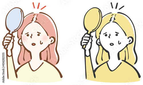 薄毛　悩む　女性　イラスト