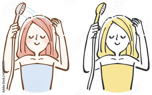 髪の毛　流す　女性　イラスト