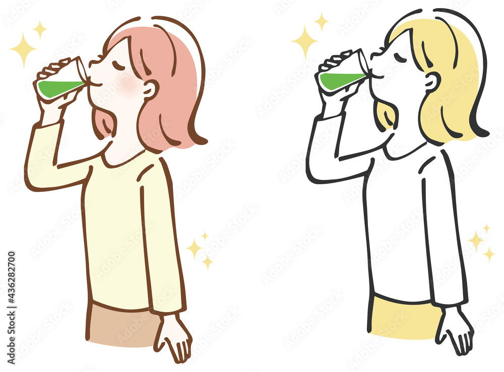 青汁を飲む女性 イラスト 青汁を飲む女性 イラスト
