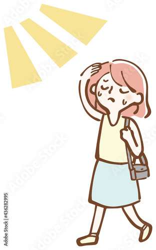 日差し　気にする　女性　夏　イラスト